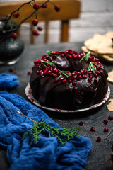 Chocolate band cake with pomergrenate.style vintage