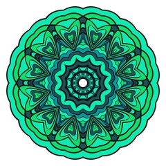 Green color Mandala, tribal ethnic ornament. Vector illustration. Islamic arabic indian pattern. For fashion print