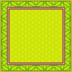Obraz premium Geometric Pattern With Hand-Drawing Floral Ornament. Vector Illustration. For Fabric, Textile, Bandana, Print. Green, yellow color