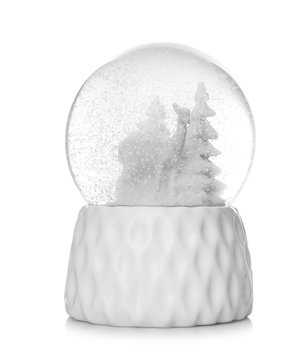 Beautiful Snow Globe On White Background. Christmas Toy