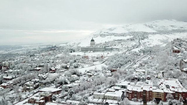 Salt Lake City, Utah snowy winter drone landscape views
