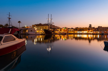 Fototapeta na wymiar Greece, Crete Rethymno, old venetian harbor at the night.
