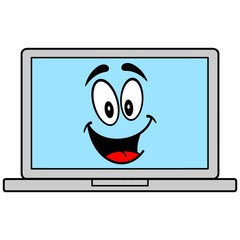 Laptop Icon Cartoon - A vector cartoon illustration of a Computer Laptop mascot icon.