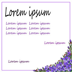 Floral frame with blue flowers and green leaves on the white background for design