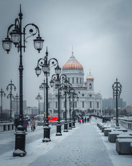 Fototapeta na wymiar Cathedral Christ the Survivor in Moscow in Winter time 
