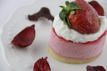 Close up Strawberry Cream Cake on White Background