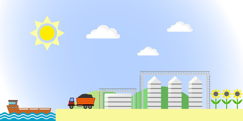  Agriculture with the cultivation of sunflower seeds, processing and storage on the elevator and delivery by truck to the ship.