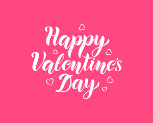 Happy Valentine's Day - Handwritten lettering quote with hearts on pink background for postcard, invitation, poster, banner, web. Modern brushpen calligraphy. Vector illustration EPS10.