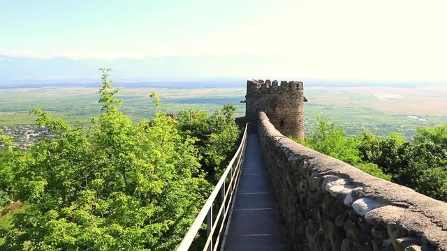 Panoramic view of the Alazani valley and Fortress walls from the height of the Sighnaghi. Kakheti region, Georgia.