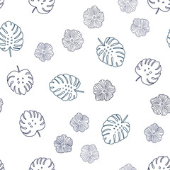 Dark BLUE vector seamless natural artwork with flowers, leaves.