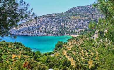 Naklejka premium Greece, island of Thassos. beautiful view from the mountains to the ocean and nature. panoramic view of nature in Greece.