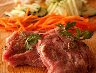 raw  marinated  Meat and vegetables