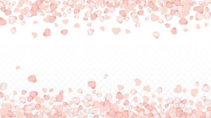 Love Hearts Confetti Falling Background. St. Valentine's Day pattern Romantic Scattered Hearts. Vector Illustration for Cards, Banners, Posters, Flyers for Wedding, Anniversary, Birthday Party, Sales.