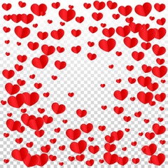 Hearts Confetti Falling Background. St. Valentine's Day pattern. Romantic Scattered Hearts Design Element. Love. Sweet Moment. Gift. Cute Element of Design for Sales or Celebration.