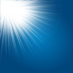 low light effect. Starburst with sparkles on blue background. Vector illustration. Sun