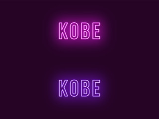 Neon name of Kobe city in Japan. Vector text