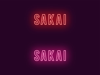 Neon name of Sakai city in Japan. Vector text