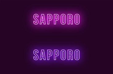 Neon name of Sapporo city in Japan. Vector text