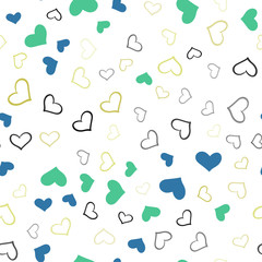 Light Blue, Yellow vector seamless background with hearts.