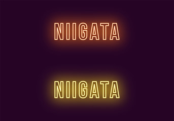 Neon name of Niigata city in Japan. Vector text