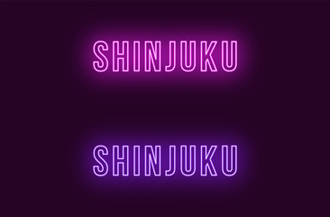 Neon name of Shinjuku city in Japan. Vector text
