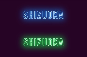 Neon name of Shizuoka city in Japan. Vector text