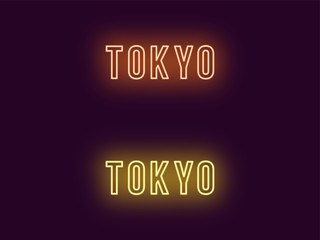 Neon name of Tokyo city in Japan. Vector text