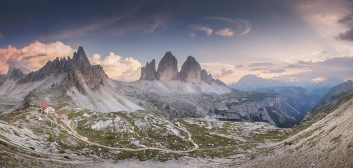 Mountain ridge view of Tre Cime di Lavaredo, South Tirol, Dolomites Italien Alps - obrazy, fototapety, plakaty