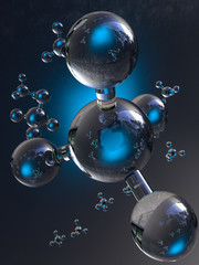 Fototapeta na wymiar Methanmolekül, blaues Licht