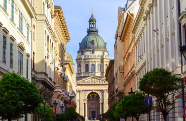 Fototapeta na wymiar Street leading to the Basilica of St. Stephen. Hungary