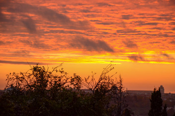 amazing sunset against clouds
