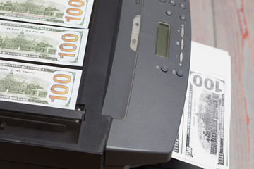 printed euro. home printer. concept, crime, fake money
