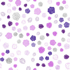 Light Purple, Pink vector seamless natural pattern with leaves, flowers.