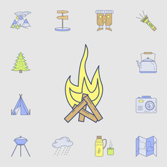 bonfire icon. Detailed set of color camping tool icons. Premium graphic design. One of the collection icons for websites, web design, mobile app