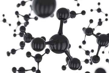 Abstract black molecules design. Atoms. Science or medical background design. Abstract background for chemistry banner or flyer. 3d rendering illustration.