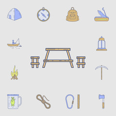bench icon. Detailed set of color camping tool icons. Premium graphic design. One of the collection icons for websites, web design, mobile app
