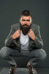 Business fashion and dress code. Bearded man. Male formal fashion. confident businessman in suit. Brutal man with hipster beard. Businessman. Mature. Confident in his style