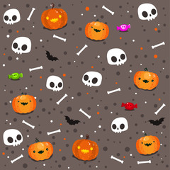 Funny skulls pattern. Halloween background. Day of the Dead.