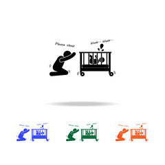 Sleepless nights of parents, not a sleeping child multicolor icons