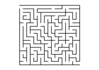 White vector layout with a black maze, riddle.