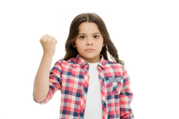 Punch you in your face. Stop bullying movement. Girl threatening with fist. Threatening physical attack. Kids aggression concept. Aggressive girl threatening to beat. Serious child threatening
