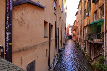 Fototapeta na wymiar Bologna, Emilia Romagna, Italy. December 2018. A hidden part of the city reminiscent of Venice!