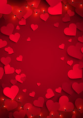 Beautiful red hearts romantic Valentine background template, vector illustration