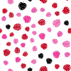 Light Pink, Red vector seamless elegant wallpaper with leaves.