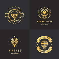 Aerostat (air balloon) gold logo vector set. Part one.