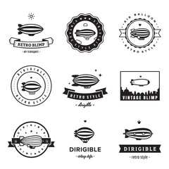Dirigible (blimp) hipster and vintage black logo vector set. © viktoriayams