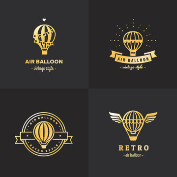 Aerostat (air balloon) gold logo vector set. Part two.