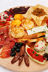 Serbian cheese and meat appetizer plate