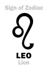 Astrology Alphabet: Sign of Zodiac LEO (The Lion). Hieroglyphics character sign (single symbol).