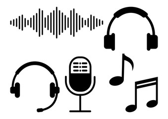 Black set of sound equipment. Vector illustration